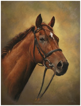 Portrait of Pepper Lane, Winner of the Great St. Wilfred Stakes, Ripon, 2011 and 2012, Horse Pet Portrait by Mike Haken